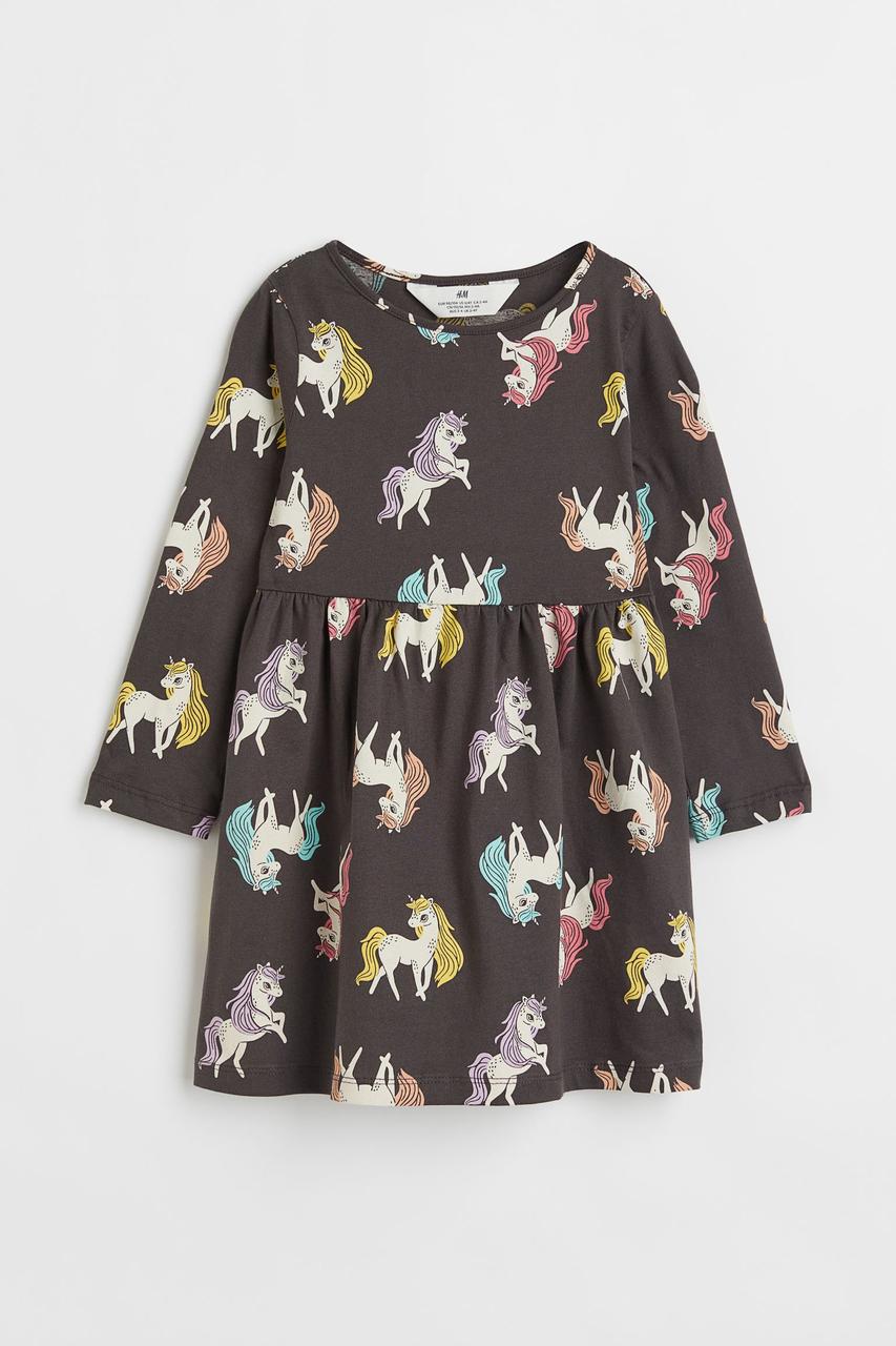 Плаття для дівчинки довгий рукав чорне в єдинороги H&M р. 92см, фото 1