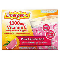Emergen-C, Витамин C, смесь ароматизированных газированных напитков, розовый лимонад, 1000 мг, 30 пакетиков по