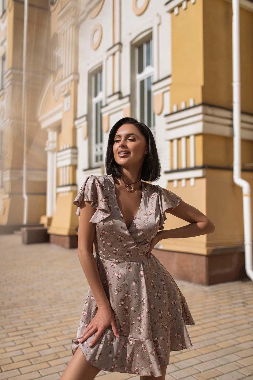 Шовкове плаття літнє на короткий запах з розкльошеною спідницею (р. S-M) 66032690Q, фото 1