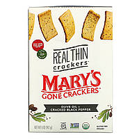 Mary's Gone Crackers, Real Thin Crackers, оливковое масло и черный перец, 142 г (5 унций) Киев