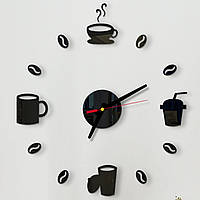 Настенные часы на кухню с зеркальным 3D эффектом "Brunch" - настенные 3Д часы 38 х 38 см Чёрный