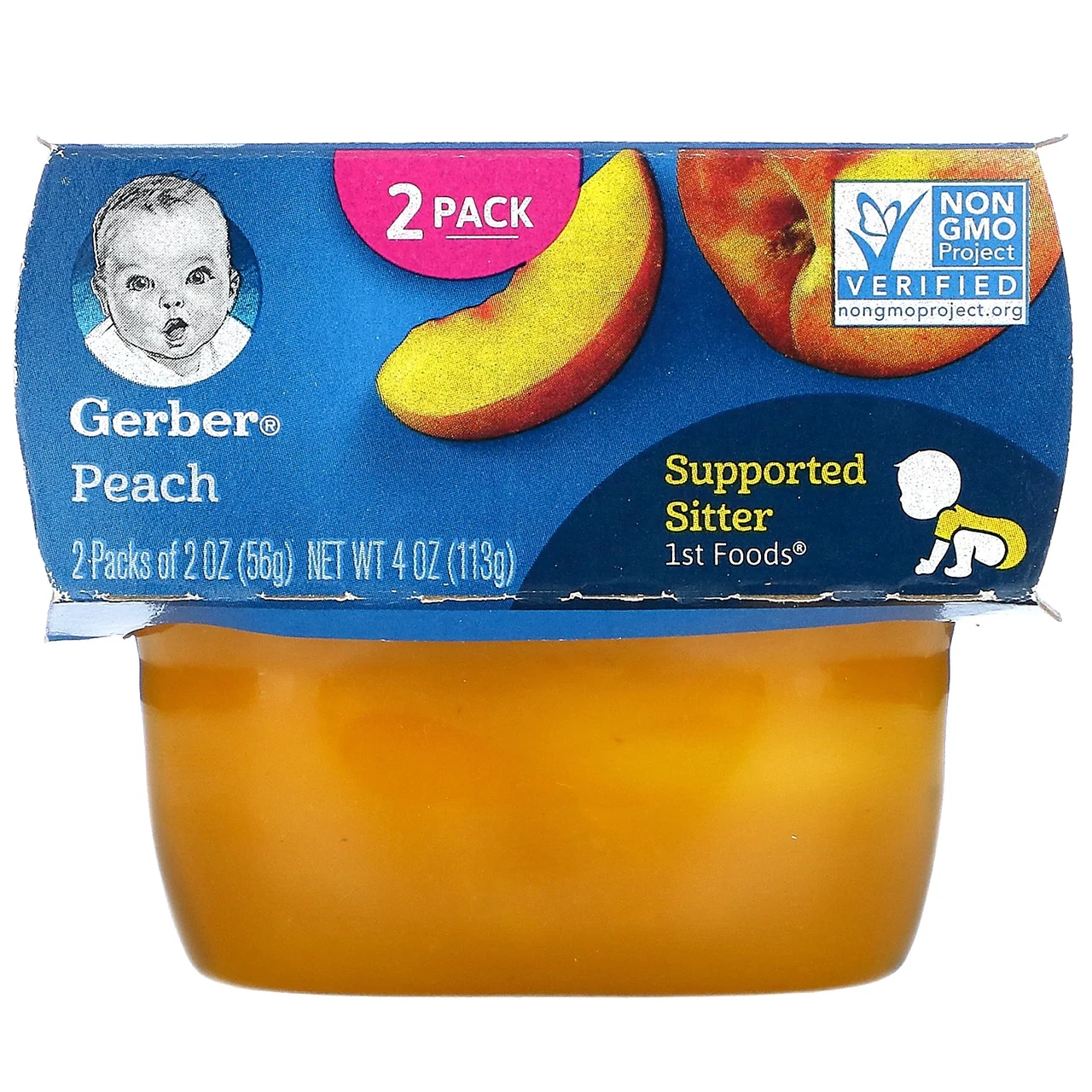 Купить Gerber, персиковое пюре, 2 баночки в упаковке, по 56 г (2 унции ...