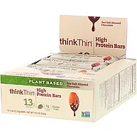 Think !, Батончики с высоким содержанием протеина, с морской солью, миндалем и шоколадом, 10 баточников, 1,94