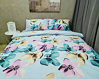 Набор постельного белья полуторный бязь голд Разноцветные цветы на голубом фоне 150х215 см