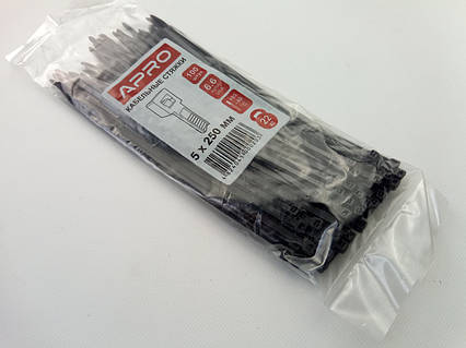 Хомут пластиковий APRO 250х5 (100 шт. в уп.) чорний, 1 ПАКОВКА (CT-B5250)