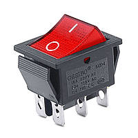 Переключатель клавишный КП-45и-220В 6 контактов, 2 положения с фиксацией "вкл-вкл", с подсветкой, красный