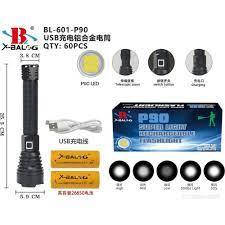 Ліхтарик ручний BL 601 P90 2*26650 battery із зарядкою від USB, фото 3