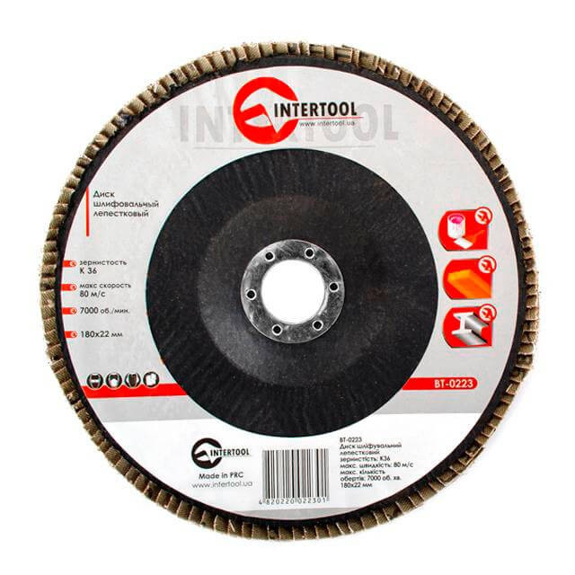 Диск шліфувальний пелюстковий 180 x 22мм зерно K36 INTERTOOL BT-0223, фото 1