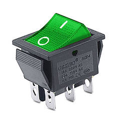 Перемикач клавішний КП-45і-220 В 6 контактів, 2 положення з фіксацією "вмик-вмик", з підсвіткою зелений, фото 1