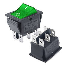 Перемикач клавішний КП-45і-220 В 6 контактів, 2 положення з фіксацією "вмик-вмик", з підсвіткою зелений, фото 3
