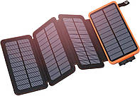 Повербанк на солнечной батареи 25000 мАч, Внешний портативный блок питания УМБ Power Bank с фонариком