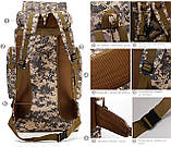 Військовий тактичний рюкзак, водонепроникний камуфляжний рюкзак піксель великої ємності 70 л для кемпінгу, фото 6