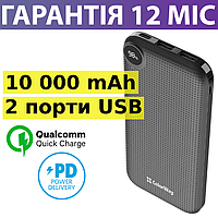 Повербанк 10000 mAh ColorWay черный, Quick Charge/Power Delivery, маленький/компактный, 2xUSB/Type-C/microUSB