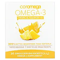 Coromega, Omega-3 + Vit D, тропический апельсин, 30 одноразовых пакетиков, 2,5 г каждый Днепр