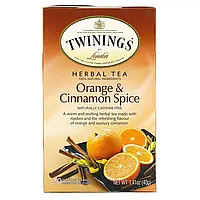 Twinings, травяной чай, апельсин и корица, без кофеина, 20 чайных пакетиков в индивидуальной упаковке, 40 г