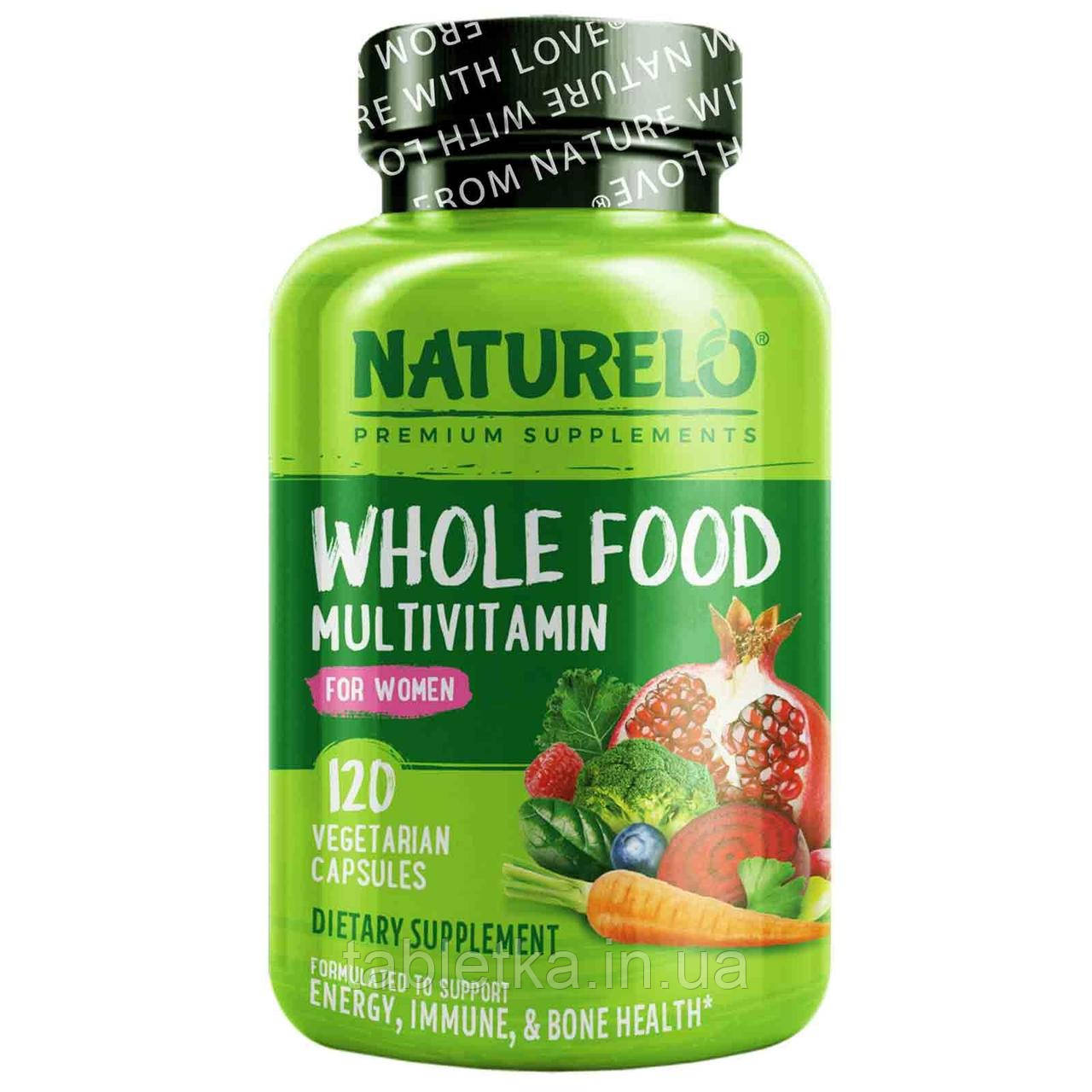 NATURELO, Мультивітаміни для жінок з цельнопищевых продуктів, 120 капсул вегетаріанських Київ