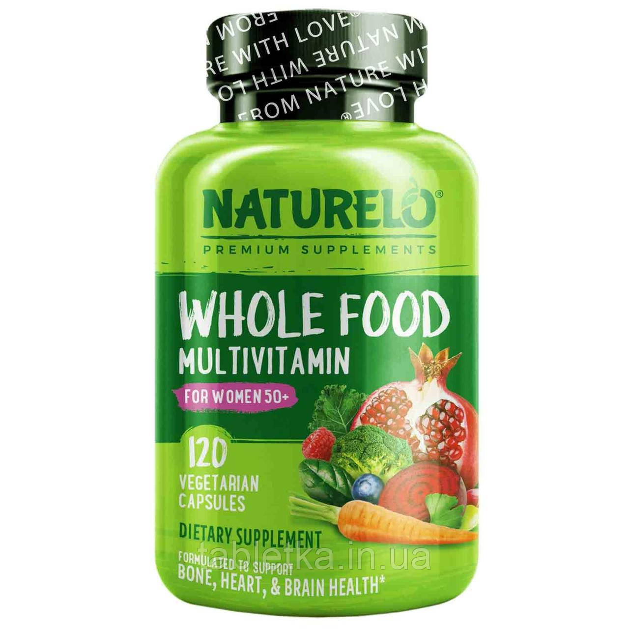 NATURELO, Мультивітаміни з цільних продуктів для жінок старше 50 років, 120 рослинних капсул