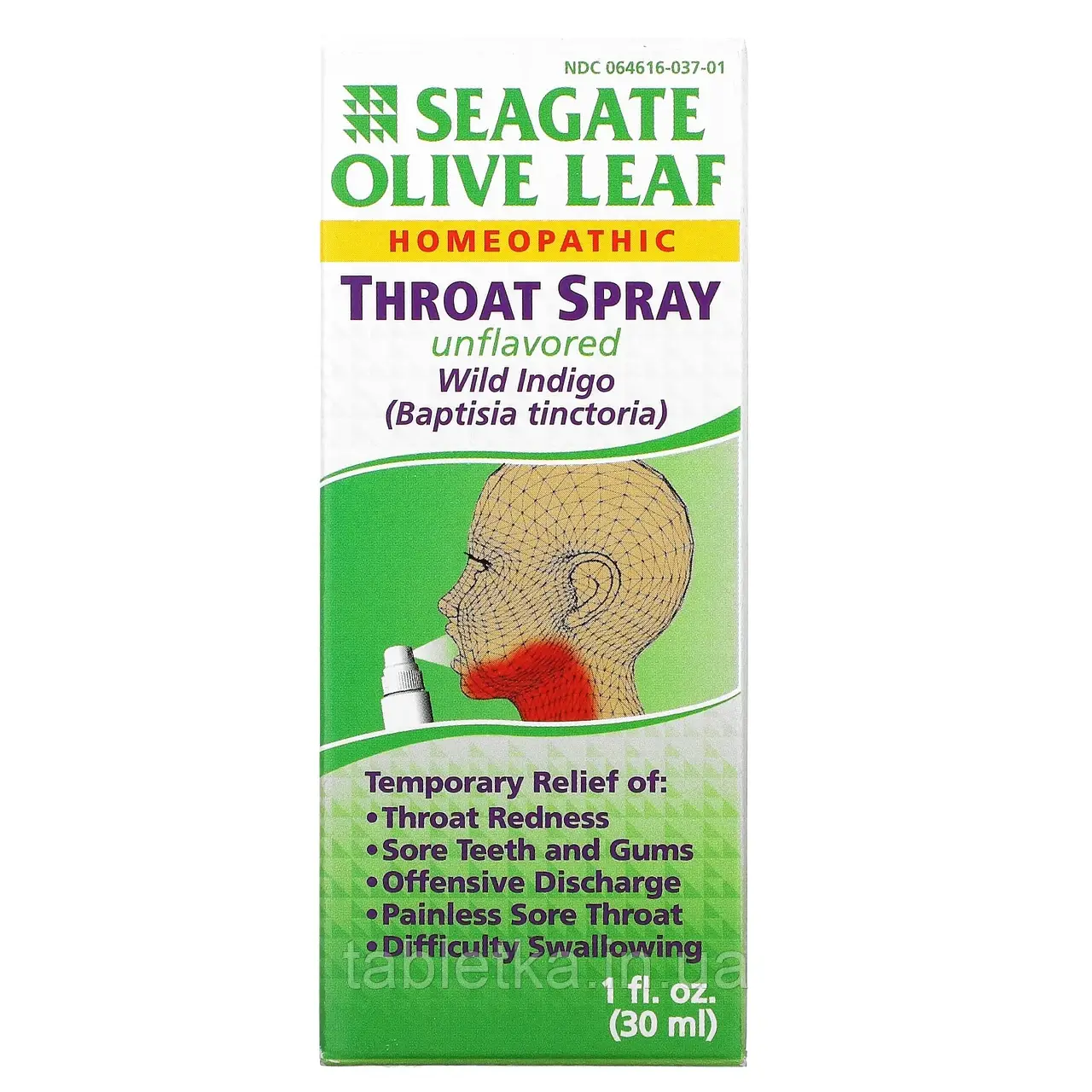Seagate, Спрей для горла з листом оливи, без смаку, 1 рідка унція (30 мл) Київ