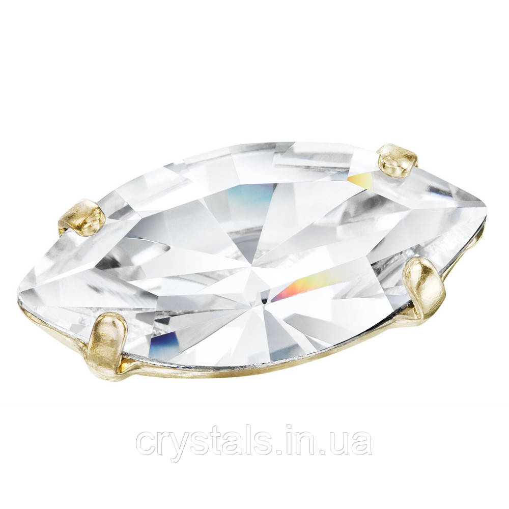 Човники в цапах Preciosa (Чехія) 15x7 мм Crystal/золото, фото 1