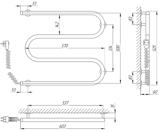Габаритні розміри Laris Змійовик 25 РС3 600 х 500 Е Габаритні розміри Laris Змійовик 25 РС3 600 х 500 Е