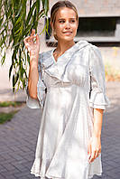 Платье с завышенной талией светло-серое из батиста в крапинку, размеры от 40 до 48