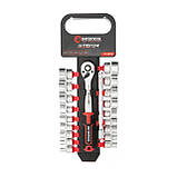 Набір головок STORM 3/8", 6-24 мм, подовжувач, рукоятка з храповим механізмом, 20 од., Cr-V INTERTOOL ET-8015, фото 3