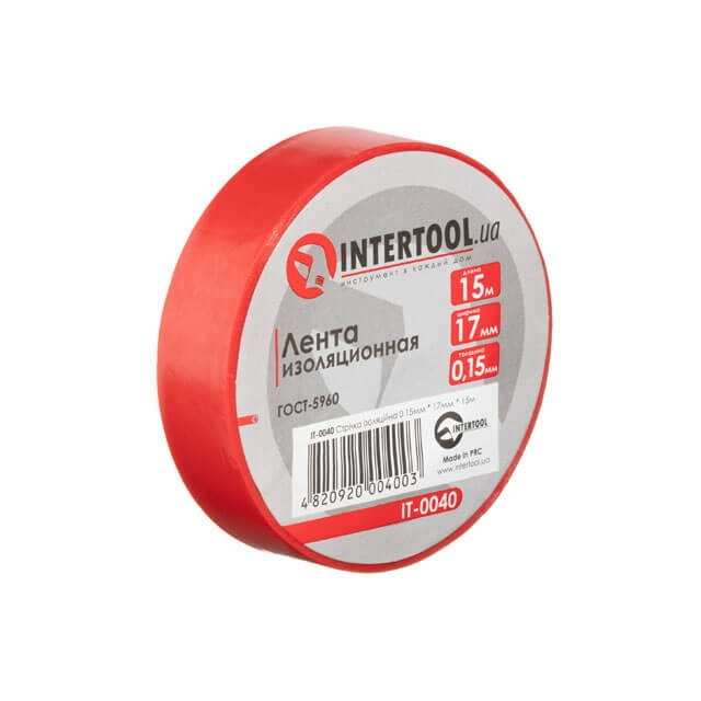 Лента изоляционная 0.15мм*17мм*15м красная INTERTOOL IT-0040, фото 1