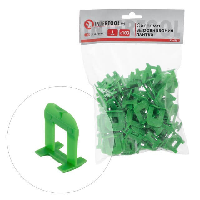 Система вирівнювання плитки, основа 1 мм / 100 шт INTERTOOL KT-4951, фото 1