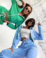 Модний жіночий спортивний костюм тройка (штани + кофта + топ) у розквітах