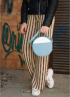 Жіноча кругла сумка  блакитна з білим, сумка жіноча, барсетка, бананка, сумка через плече, клатч