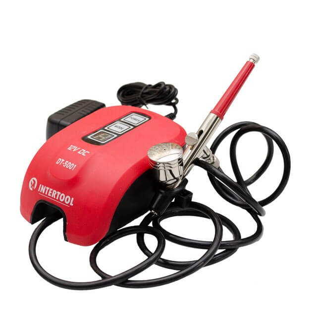 Аерограф електричний 12 Вт, 12 В, 10-15 л/хв., 0-2 Бар INTERTOOL DT-5001, фото 1