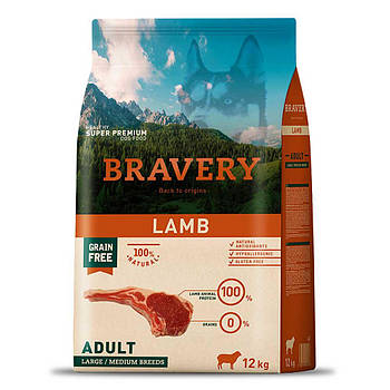 Беззерновий корм для собак середніх і великих порід з ягням Bravery Dog Lamb Adult Large/Medium Breeds 12 кг