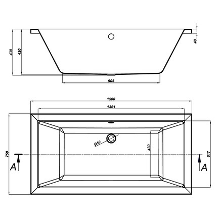 Ванна 150*75 см з ніжками Cersanit INTRO, фото 2
