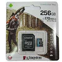 Карта памяти micro-SDXC 256Gb Kingston Canvas Go+ U3 R170/W90Mb/s +SD adapter