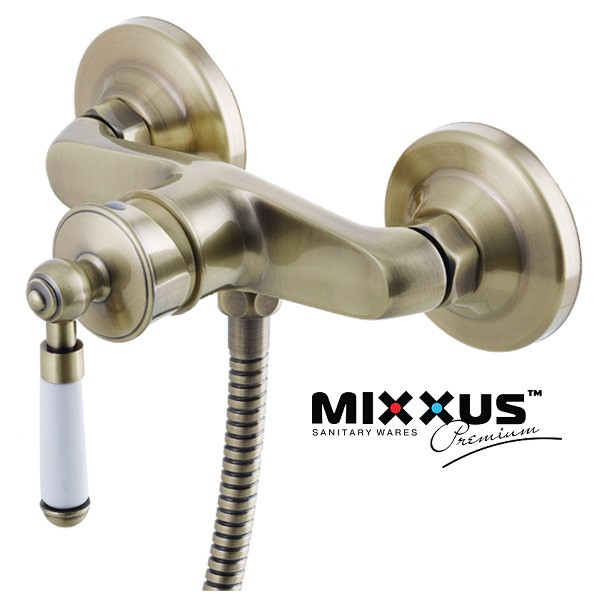 Ретро дизайн змішувач для душової кабіни з лійкою та шлангом Бронзовий Mixxus Vintage 003