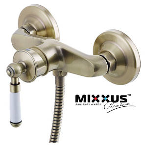 Ретро дизайн змішувач для душової кабіни з лійкою та шлангом Бронзовий Mixxus Vintage 003, фото 1