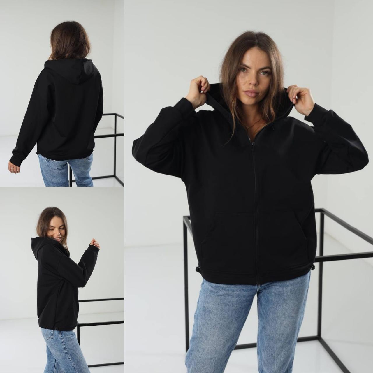 Однотонна жіноча толстовка замок чорна, фото 1