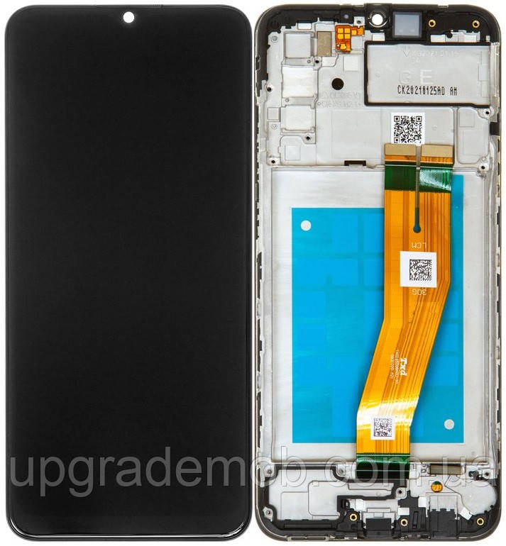 Дисплей модуль тачскрин Samsung A025 Galaxy A02s/M025 чорний 160.5 x 72 mm жовтий шлейф оригінал сервісна