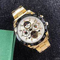 Наручные мужские часы Forsining 6913 Gold-Black-White механические форсининг золотые металические