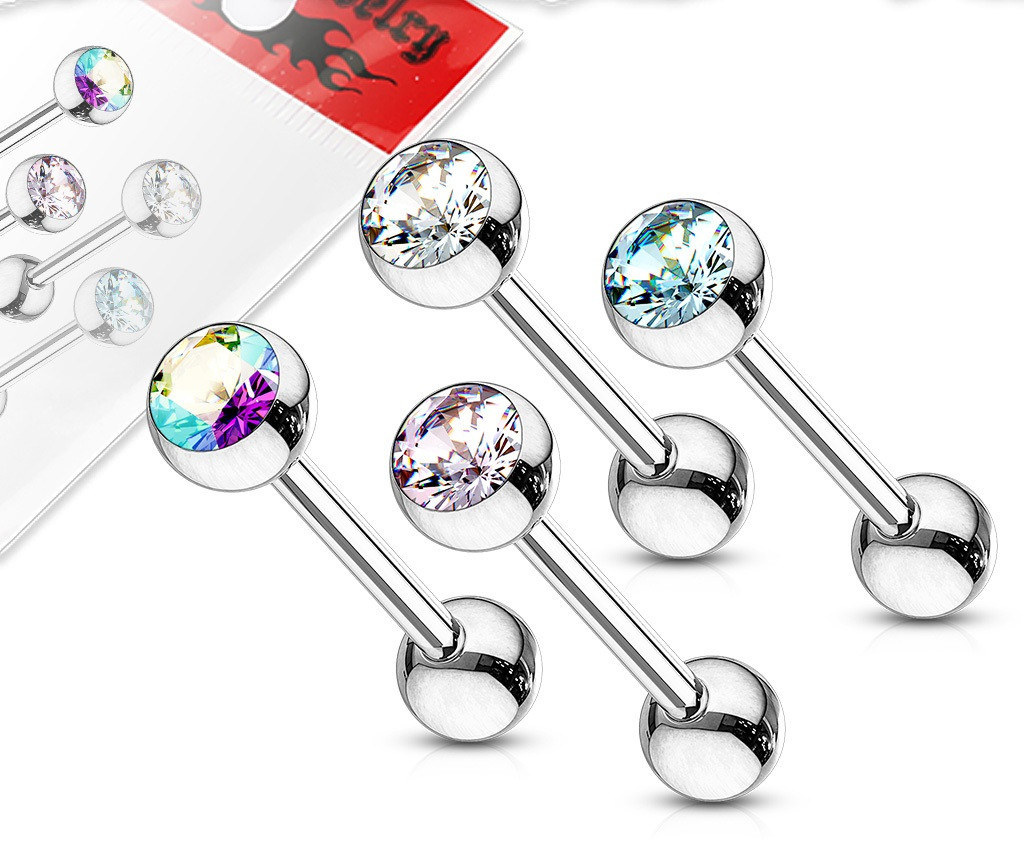 Пірсінг в язик зі вставкою каменю від Spikes - різні кольори, фото 1