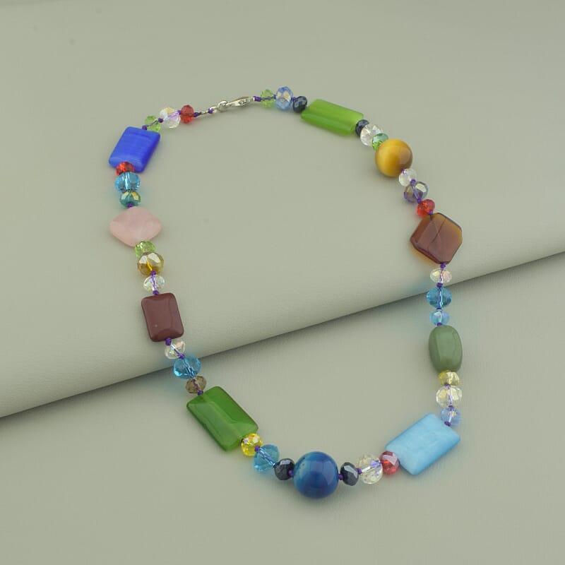 Намисто Котяче око, Агат, Черешський кришталь 53 см., фото 1