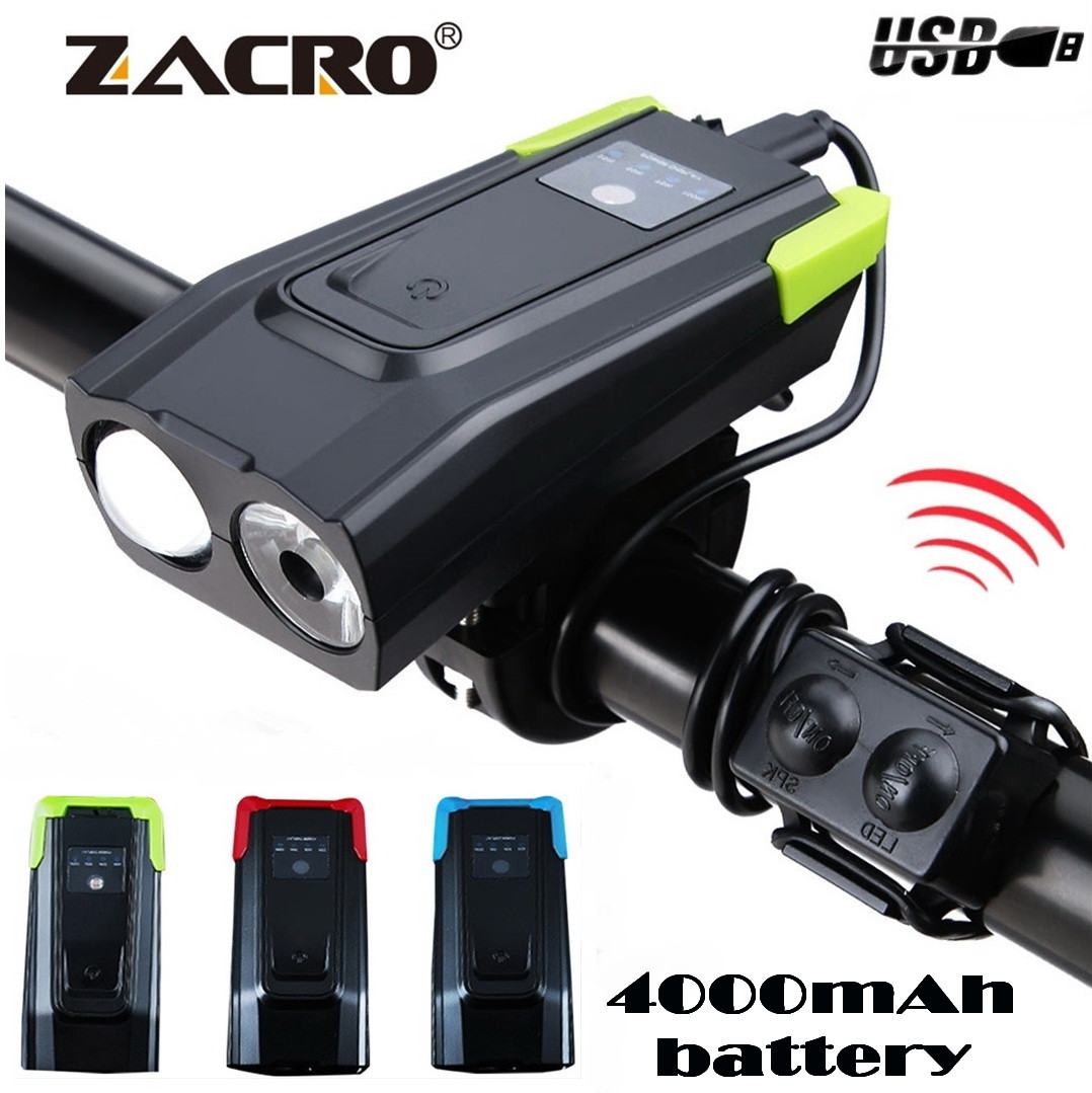 Велофара ZACRO 800LM (4000mAh, пульт, клаксон, акумулятор, дальнє і ближнє світло), фото 1