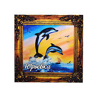 "Дельфины 1" магнит - картина Юрьевка 70х70 мм