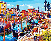 Картина по номерам "Яркий канал с гондолами" картины в цифрах, Набор для росписи городской пейзаж Brushme