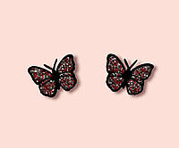 1 шт Термонаклейка Метелик стрази червоний , нашивка на одяг, текстиль, термоаплікація