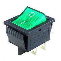 Переключатель клавишный КП-2 220В 4 контакта, 2 положения с фиксацией "вкл-выкл", без подсветки (зеленый)