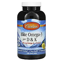 Carlson Labs, Elite Omega-3 Plus D & K, Natural Lemon Flavor, 180 Soft Gels