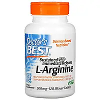 Doctor's Best, Sustained Plus Immediate Release L-Arginine, 500 mg, 120 Bilayer Tablets