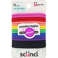 Scunci, No Damage Elastics, Comfortable, All Day Medium Hold, Bright, 18 Pieces