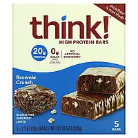 Think !, High Protein Bars, Brownie Crunch, 5 Bars, 2.1 oz (60 g) Each